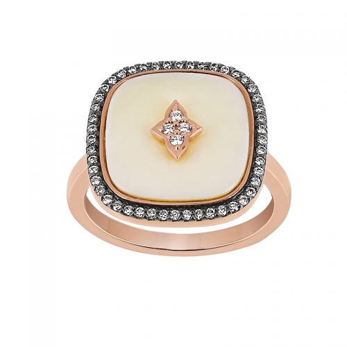 Bague – Diamants bruns, diamants, os de mammouth, or rose