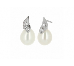 Boucles d'oreilles perle de culture diamants or blanc