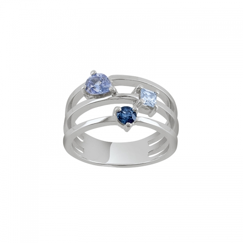 Bague or blanc, saphirs et diamants