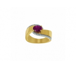 Bague - Or jaune et blanc, rubis, diamants