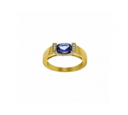 Bague - Or jaune, saphir, diamants