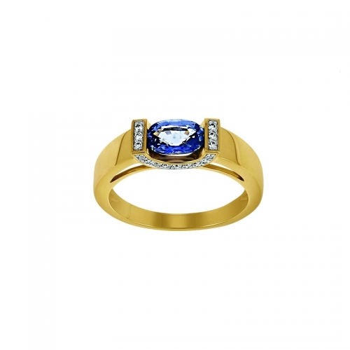 Bague - Or jaune, saphir, diamants