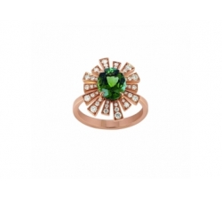 Bague - Or rose, tourmaline verte, diamants