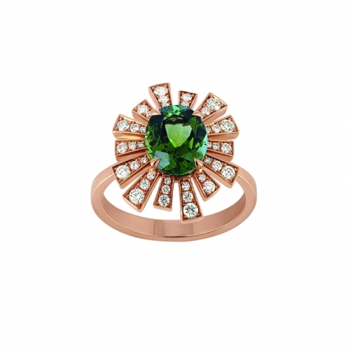 Bague - Or rose, tourmaline verte, diamants