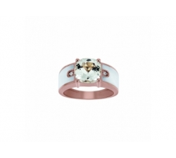 Bague - Or rose, topaze blanche, résine blanche, diamants