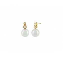 Boucles d'oreilles - Or jaune, perle akoya, diamants