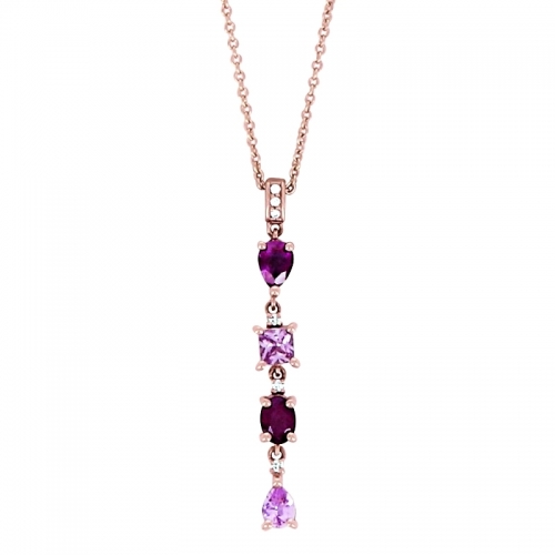 Collier - Or rose, diamants, saphir rose, rubis