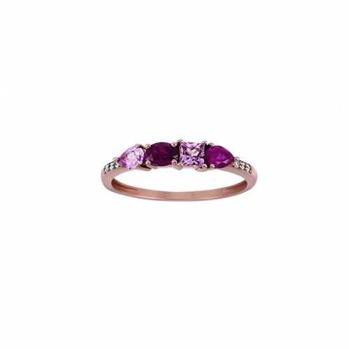 Bague - Or rose, diamants,  saphir rose, rubis