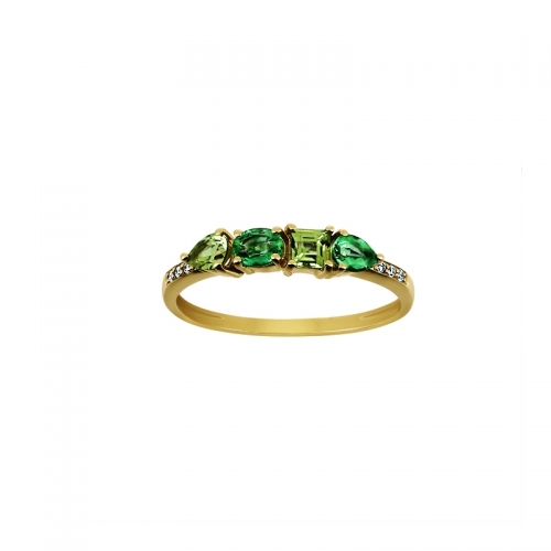 Bague - Or jaune, diamants, émeraude, péridot