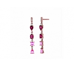 Boucles d'oreilles - Or rose, diamants, saphirs roses, rubis