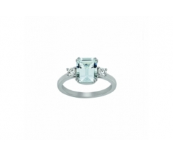 Bague - Or blanc, aigue marine, diamants