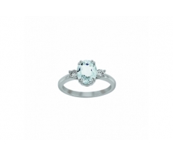 Bague - Or blanc, aigue marine, diamants