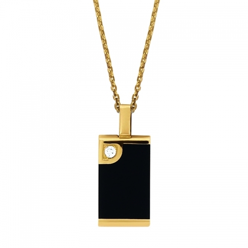 Collier - Or jaune, résine noire, diamant