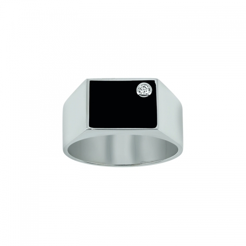 Bague - Or blanc, résine noire, diamant